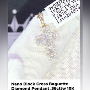 10K Gold Diamond Baguette Cross